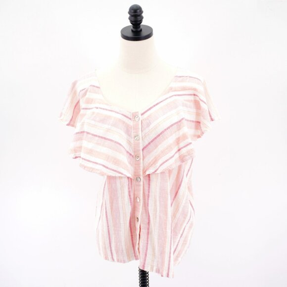 French Laundry Pink Striped Button Front Poncho XL Blouse Sleeveless V-Neck‎ - Picture 1 of 9